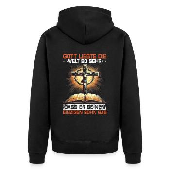 Jesus Christlich Katholiken Gläubiger Gottesdienst - Unisex Premium Bio Zip Hoodie - Schwarz - Hinten - Nico (187cm)
