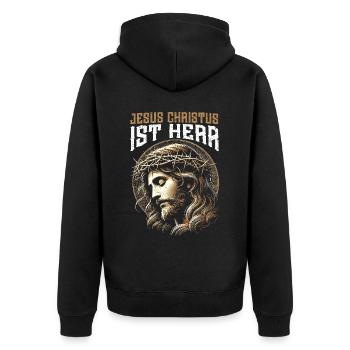 Jesus Christian Catholic Believers Worship Service - Unisex Premium Organic Zip Hoodie - black - Back - Nico (187cm)
