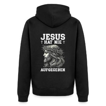 Jesus Christian Catholic Believers Worship Service - Unisex Premium Organic Zip Hoodie - black - Back - Nico (187cm)