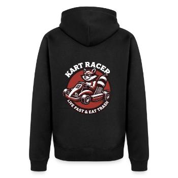Kart Racer Waschbär Go-Kart Abenteuer - Unisex Premium Bio Zip Hoodie - Schwarz - Hinten - Nico (187cm)