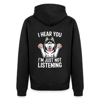 Siberian Husky Spruch Siberian Huskies Geschenk - Unisex Premium Bio Zip Hoodie - Schwarz - Hinten - Nico (187cm)