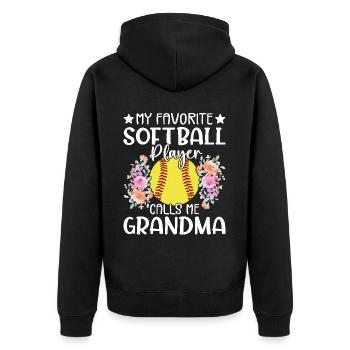 Mein Lieblings-Softballspieler nennt mich Oma - Unisex Premium Bio Zip Hoodie - Schwarz - Hinten - Nico (187cm)