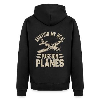 Aviation my real passion planes - Unisex Premium Organic Zip Hoodie - black - Back - Nico (187cm)