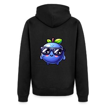 blueberry whisperer, blueberry - Unisex Premium Bio Zip Hoodie - Schwarz - Hinten - Nico (187cm)
