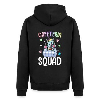 Cafeteria Squad Cafeteria Crew Lunch Lady Grafik - Unisex Premium Bio Zip Hoodie - Schwarz - Hinten - Nico (187cm)