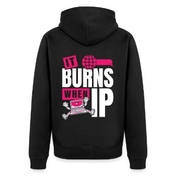 Funny saying "It Burns when I Pee"! - Unisex Premium Organic Zip Hoodie - black - Back - Nico (187cm)