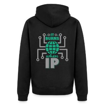 Funny saying "It Burns when I Pee"! - Unisex Premium Organic Zip Hoodie - black - Back - Nico (187cm)