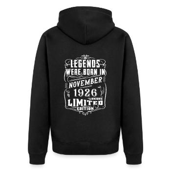 Birthday November 1926 Limited Edition Legend - Unisex Premium Organic Zip Hoodie - black - Back - Nico (187cm)