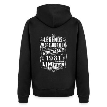 Geburtstag November 1931 Limited Edition Legende - Unisex Premium Bio Zip Hoodie - Schwarz - Hinten - Nico (187cm)