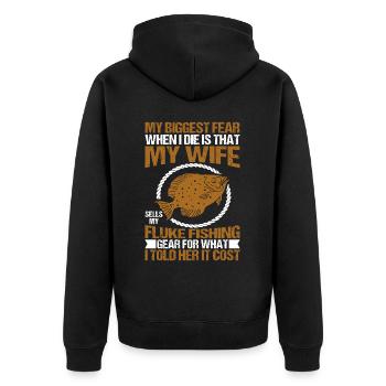 Fischer Fischen Angler Sportangler - Unisex Premium Bio Zip Hoodie - Schwarz - Hinten - Nico (187cm)