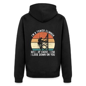 Industriekletterer Tower Climber Industrieklettern - Unisex Premium Bio Zip Hoodie - Schwarz - Hinten - Nico (187cm)