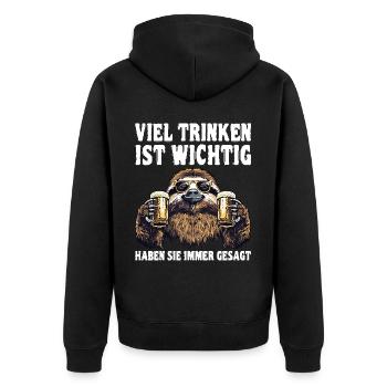 "Viel trinken ist wichtig" Biertrinker - Unisex Premium Bio Zip Hoodie - Schwarz - Hinten - Nico (187cm)