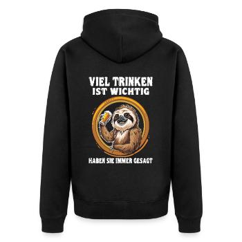 "Viel trinken ist wichtig" Biertrinker - Unisex Premium Bio Zip Hoodie - Schwarz - Hinten - Nico (187cm)