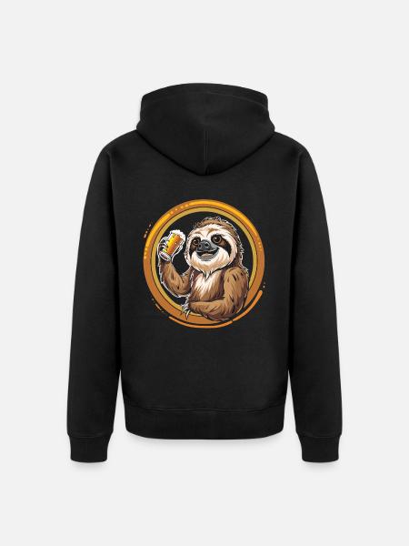 Faultier Bier Biertrinker - Unisex Premium Bio Zip Hoodie - Schwarz