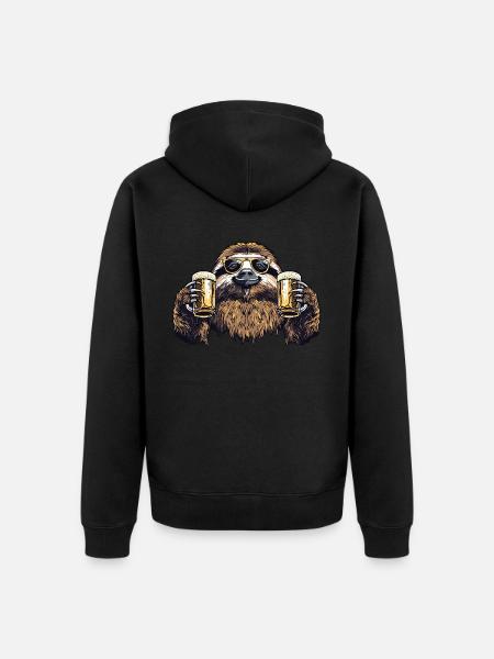Faultier Bier Biertrinker - Unisex Premium Bio Zip Hoodie - Schwarz