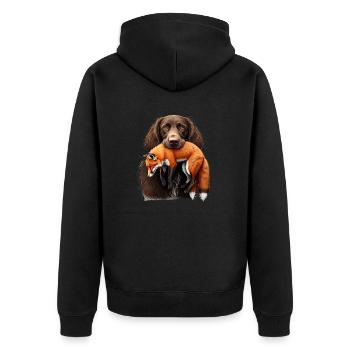 Deutsch Langhaar I Jagdhund Vorstehhund Motiv für - Unisex Premium Bio Zip Hoodie - Schwarz - Hinten - Nico (187cm)