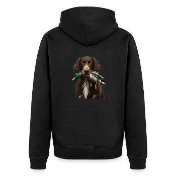 Deutsch Langhaar I Jagdhund Vorstehhund Motiv für - Unisex Premium Bio Zip Hoodie - Schwarz - Hinten - Nico (187cm)