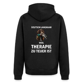 Deutsch Langhaar I Jagdhund Vorstehhund Motiv für - Unisex Premium Bio Zip Hoodie - Schwarz - Hinten - Nico (187cm)