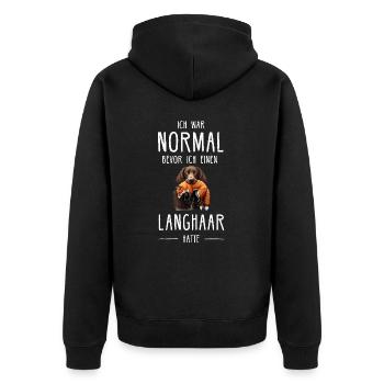 Deutsch Langhaar I Jagdhund Vorstehhund Motiv für - Unisex Premium Bio Zip Hoodie - Schwarz - Hinten - Nico (187cm)