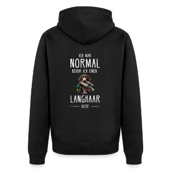 Deutsch Langhaar I Jagdhund Vorstehhund Motiv für - Unisex Premium Bio Zip Hoodie - Schwarz - Hinten - Nico (187cm)