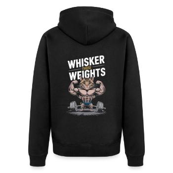 Bodybuilding Katze Fitness Workout Gym Instruktor - Unisex Premium Bio Zip Hoodie - Schwarz - Hinten - Nico (187cm)