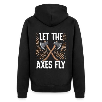 Axt Werfen Axt Werfer Axe Throwing - Unisex Premium Bio Zip Hoodie - Schwarz - Hinten - Nico (187cm)