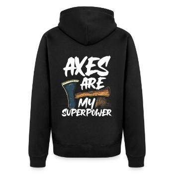 Axt Werfen Axt Werfer Axe Throwing - Unisex Premium Bio Zip Hoodie - Schwarz - Hinten - Nico (187cm)