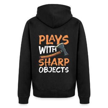 Axt Werfen Axt Werfer Axe Throwing - Unisex Premium Bio Zip Hoodie - Schwarz - Hinten - Nico (187cm)