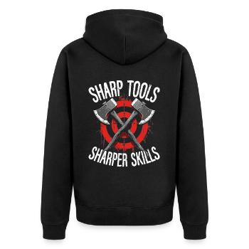 Axt Werfen Axt Werfer Axe Throwing - Unisex Premium Bio Zip Hoodie - Schwarz - Hinten - Nico (187cm)