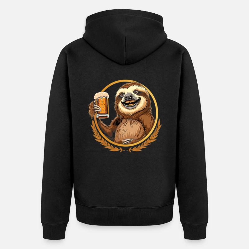 Faultier Bier Biertrinker - Unisex Premium Bio Zip Hoodie - Schwarz