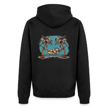Faultier-hängematte, Strand, Chillige - Unisex Premium Bio Zip Hoodie - Schwarz - Hinten - Nico (187cm)