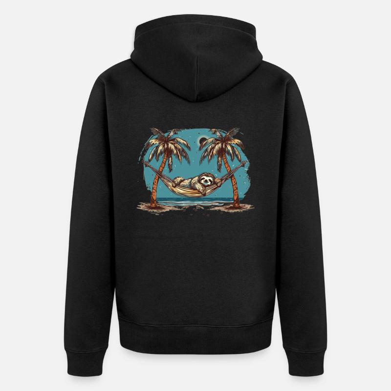 Sloth Hammock, Beach, Chill - Unisex Premium Organic Zip Hoodie - black