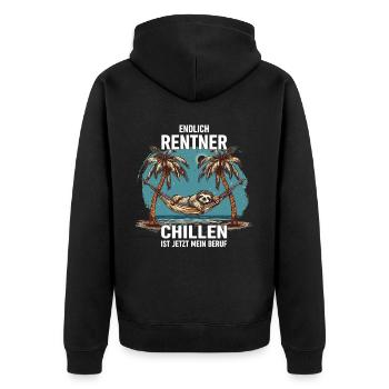 "Finally Pensioner" Chilling Sloth - Unisex Premium Organic Zip Hoodie - black - Back - Nico (187cm)