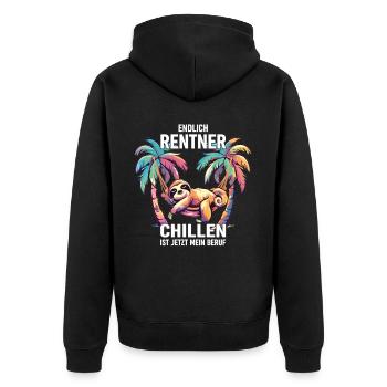 "Finally Pensioner" Chilling Sloth - Unisex Premium Organic Zip Hoodie - black - Back - Nico (187cm)