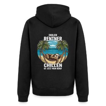 "Finally Pensioner" Chilling Sloth - Unisex Premium Organic Zip Hoodie - black - Back - Nico (187cm)
