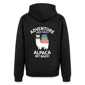 Alpaka Spruch Reisen Lama Lustiges Alpaka Geschenk - Unisex Premium Bio Zip Hoodie - Schwarz - Hinten - Nico (187cm)