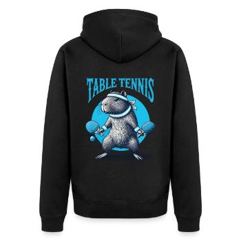Capybara Lustiges Tischtennis Abenteurer - Unisex Premium Bio Zip Hoodie - Schwarz - Hinten - Nico (187cm)