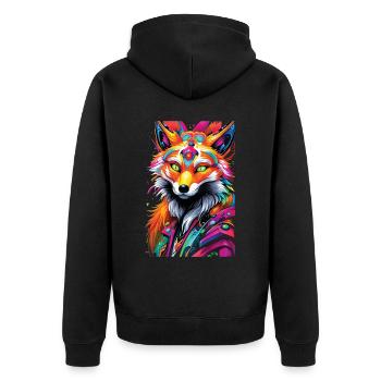 Lustiges Fuchs Fox Kunst Tier Natur Wildtier Tiere - Unisex Premium Bio Zip Hoodie - Schwarz - Hinten - Nico (187cm)