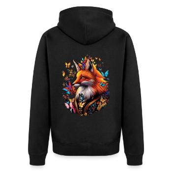 Lustiges Fuchs Fox Kunst Tier Natur Wildtier Tiere - Unisex Premium Bio Zip Hoodie - Schwarz - Hinten - Nico (187cm)