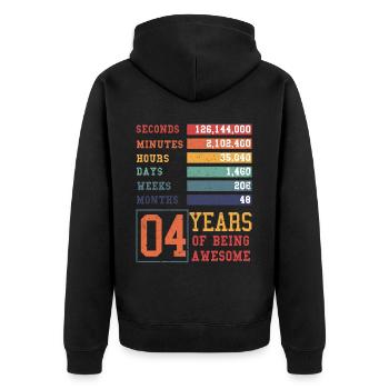 4 years old! Birthday gift for 4th birthday - Unisex Premium Organic Zip Hoodie - black - Back - Nico (187cm)