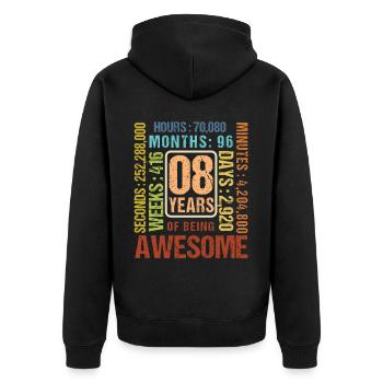 8 Jahre alt! Geburtstagsgeschenk für 8. Geburtstag - Unisex Premium Bio Zip Hoodie - Schwarz - Hinten - Nico (187cm)