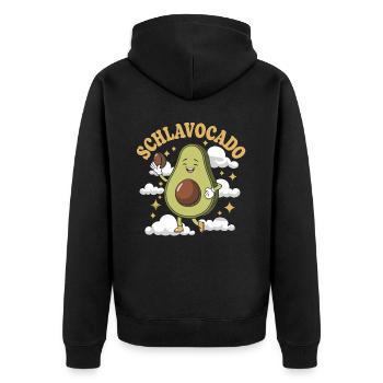 Schlavocado Avocado Offizielles Schlafshirt Schlaf - Unisex Premium Bio Zip Hoodie - Schwarz - Hinten - Nico (187cm)