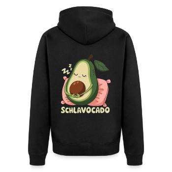 Schlavocado Avocado Offizielles Schlafshirt Schlaf - Unisex Premium Bio Zip Hoodie - Schwarz - Hinten - Nico (187cm)