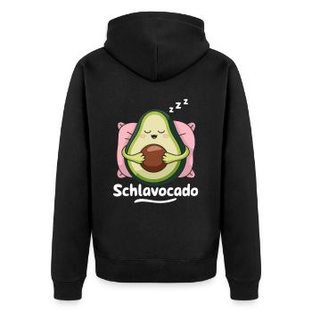 Schlavocado Avocado Offizielles Schlafshirt Schlaf - Unisex Premium Bio Zip Hoodie - Schwarz - Hinten - Nico (187cm)