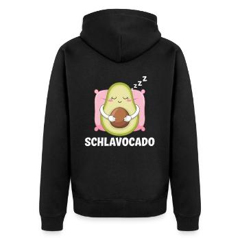 Schlavocado Avocado Offizielles Schlafshirt Schlaf - Unisex Premium Bio Zip Hoodie - Schwarz - Hinten - Nico (187cm)