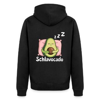 Schlavocado Avocado Offizielles Schlafshirt Schlaf - Unisex Premium Bio Zip Hoodie - Schwarz - Hinten - Nico (187cm)