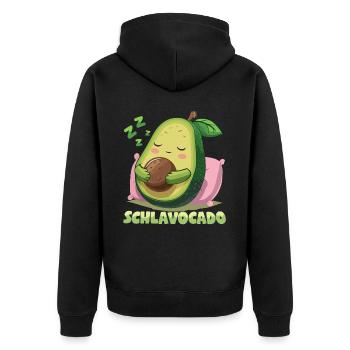 Schlavocado Avocado Offizielles Schlafshirt Schlaf - Unisex Premium Bio Zip Hoodie - Schwarz - Hinten - Nico (187cm)