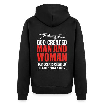 God Created Man - Unisex Premium Organic Zip Hoodie - black - Back - Nico (187cm)