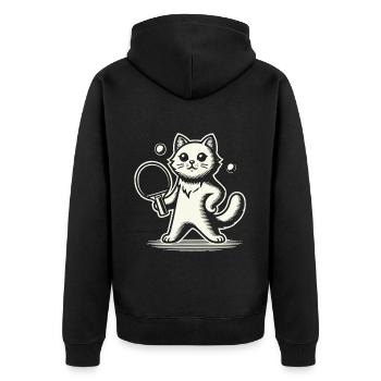 Cute cat playing table tennis - Unisex Premium Organic Zip Hoodie - black - Back - Nico (187cm)