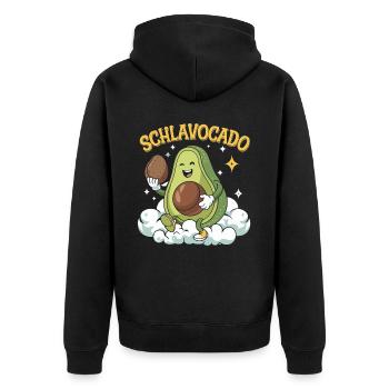Schlavocado Avocado Offizielles Schlafshirt Schlaf - Unisex Premium Bio Zip Hoodie - Schwarz - Hinten - Nico (187cm)